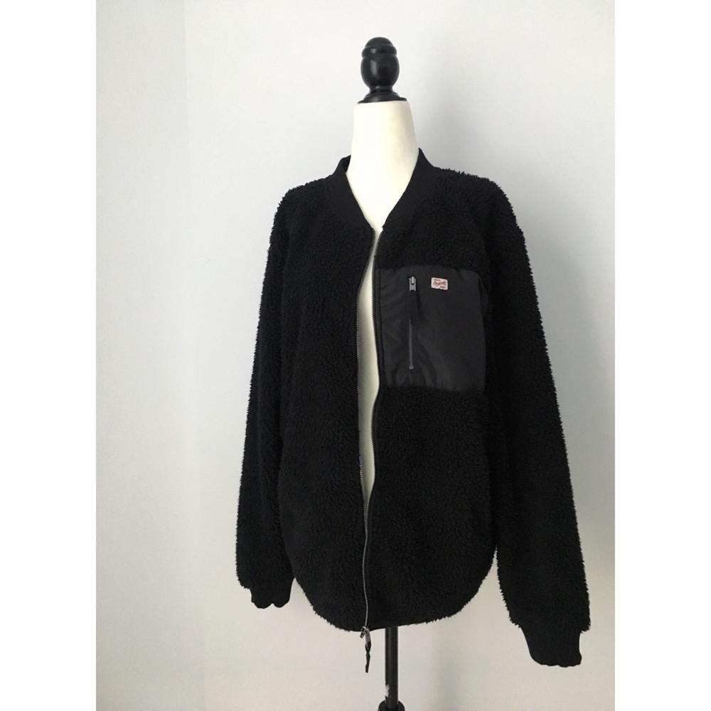 Jack & Jones Black Oversize Sherpa Zip Up Bomber